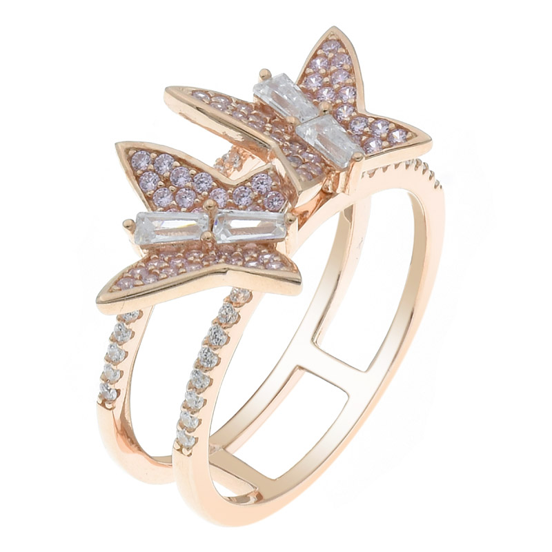 Women Double Butterfly Two Lines Ring Women Double Butterfly Two Lines Ring