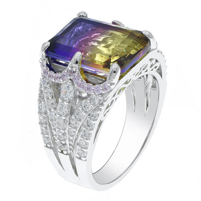 China Women Emerald Cut Ametrine Ring China Women Emerald Cut Ametrine Ring