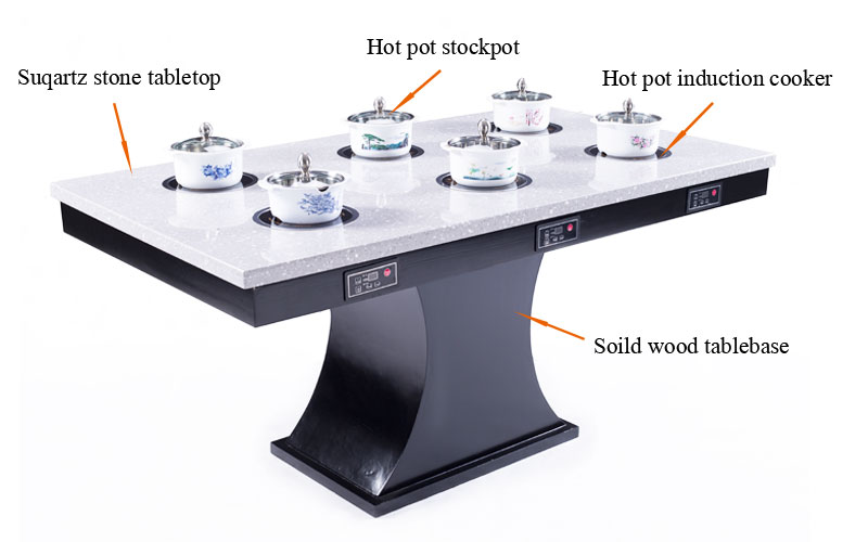 CENHOT Restaurant Use Square Quartz Table Restaurant Hot Pot Table structure