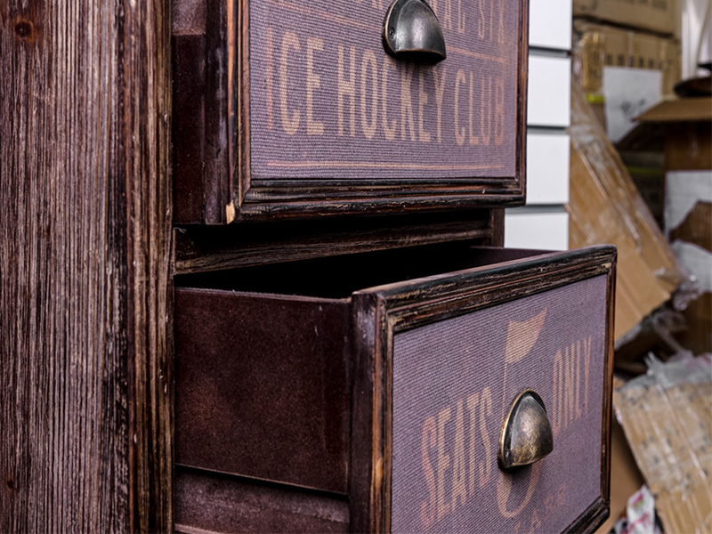 Each drawer is decorated with an unique 1930s decal printings