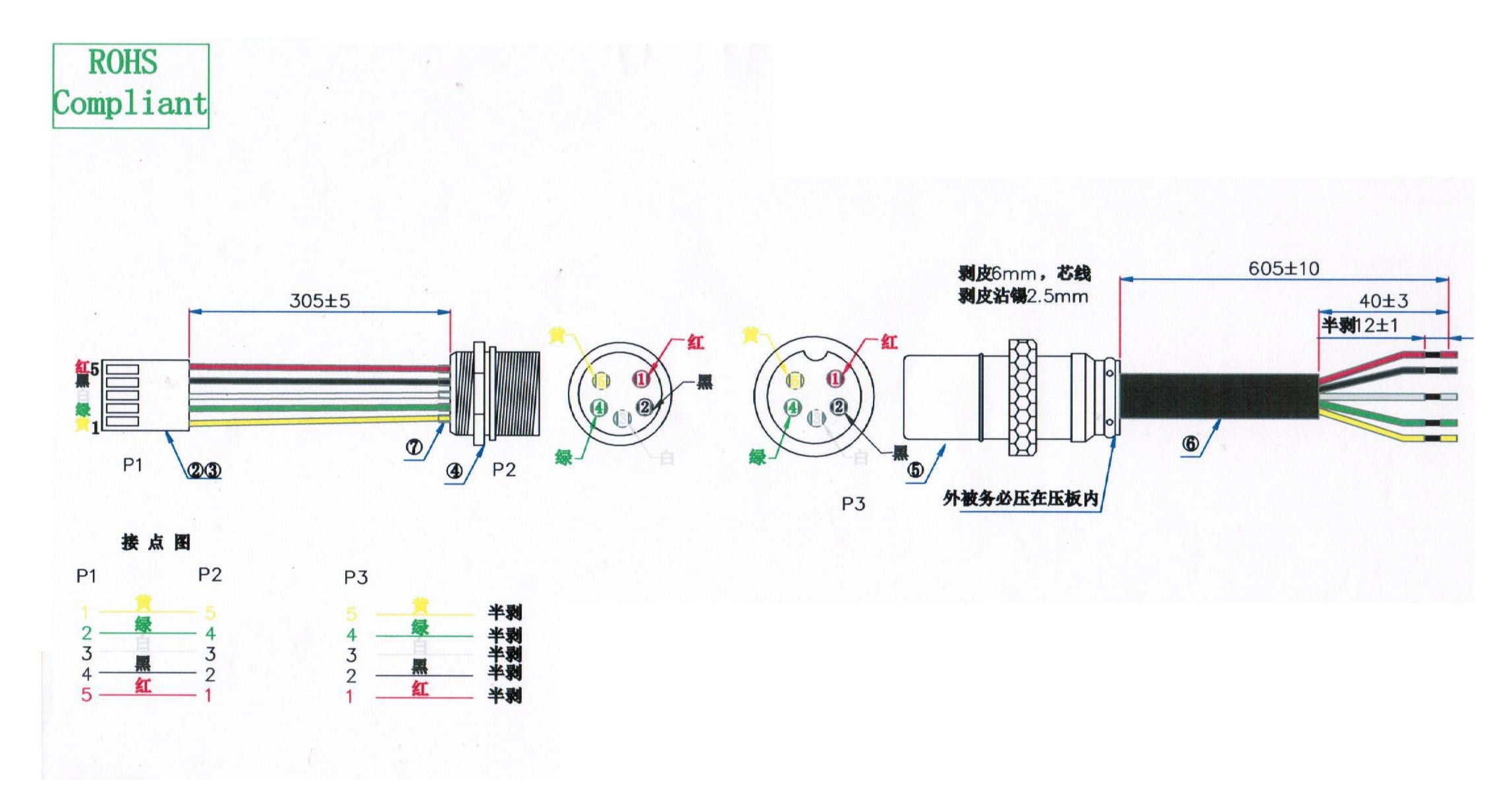 circular GX-16 5pin wire harness 