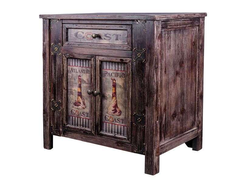 Coast Decal 2-Door Natural Wood Cabinet