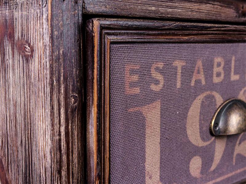 A half cup antique bronze handle is applied on each drawer