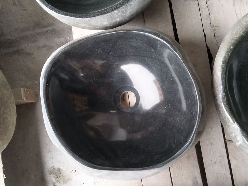 Polished Natural River Stone Bowl Bathroom Wash Sink