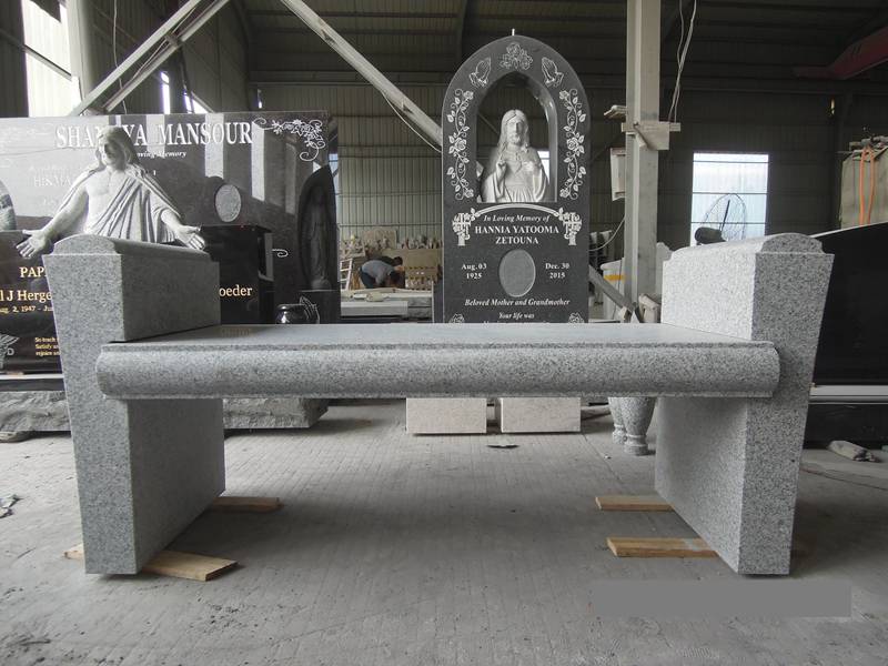 Polished G603 Granite Garden Gravestone Custom Cemetery Benches