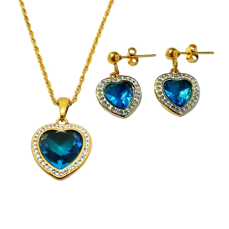 Ocean heart Blue Zircon Jewelry set