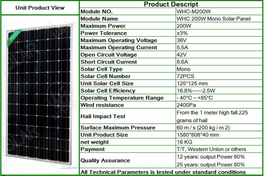 200w solar panels informations