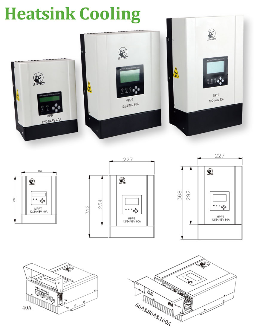 40A 60A 80A MPPT Home Power Solar Charge Controller cad drawing