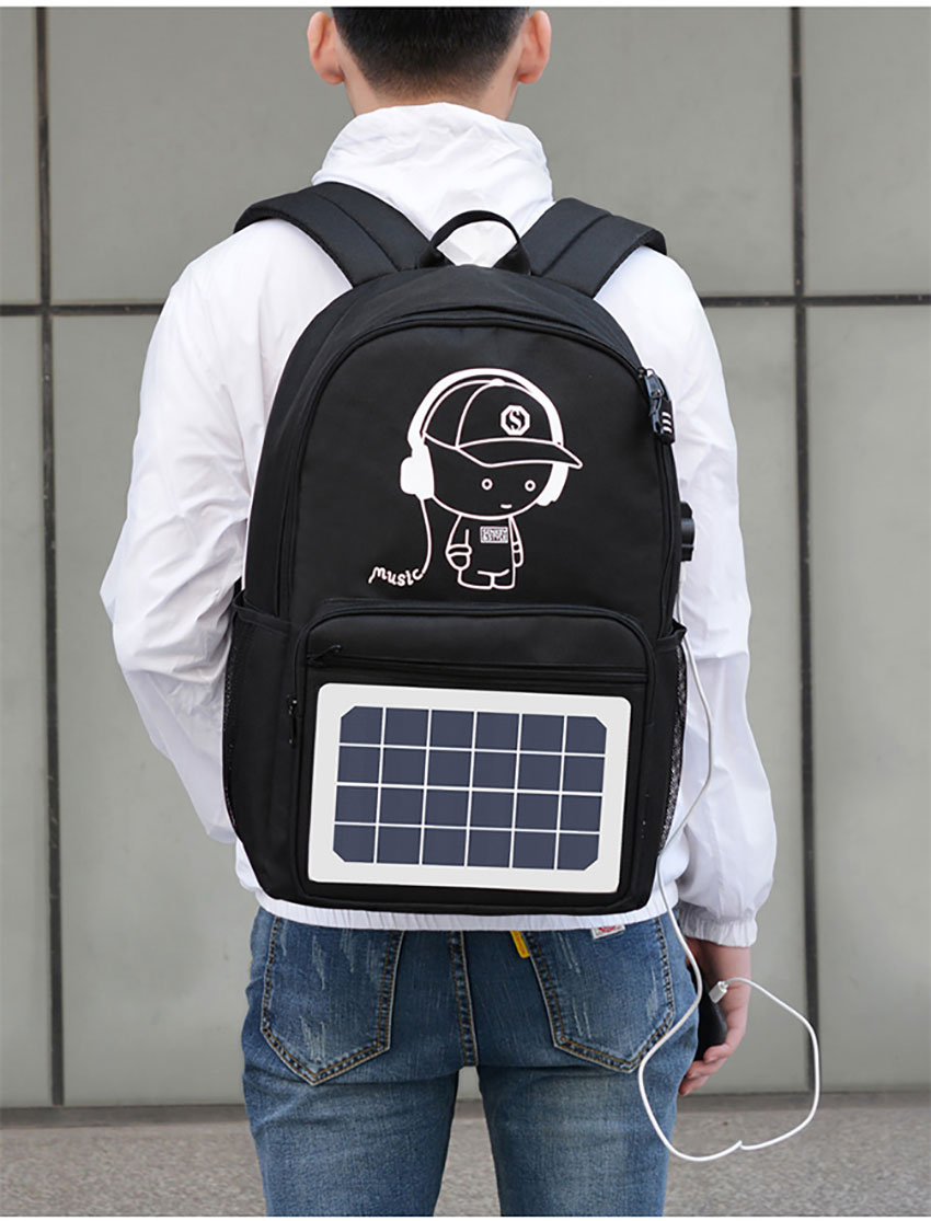 Mobile Phone Charging Solar Panel Powered Backpack music boy