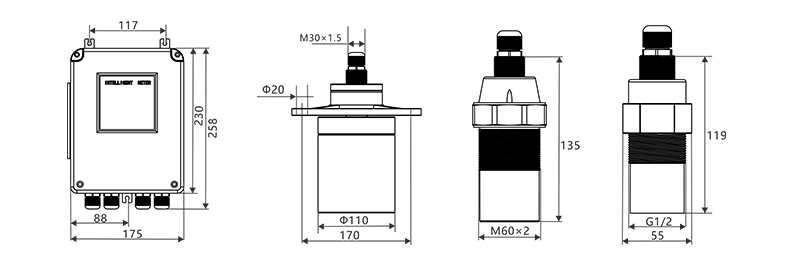 Ultrasonic level meter dimension figure