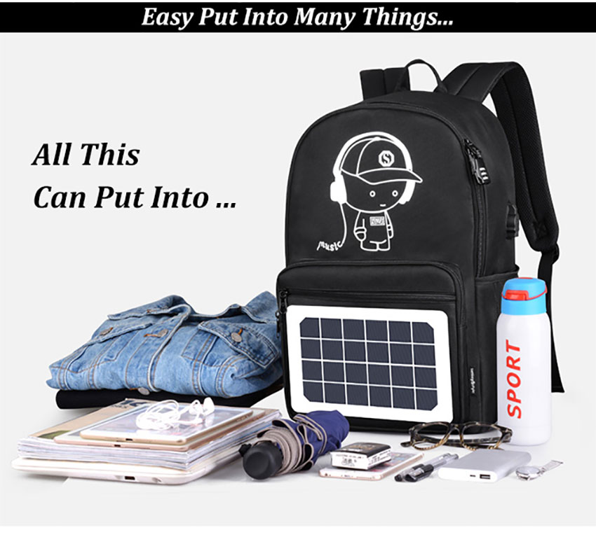 Mobile Phone Charging Solar Panel Powered Backpack big capacity