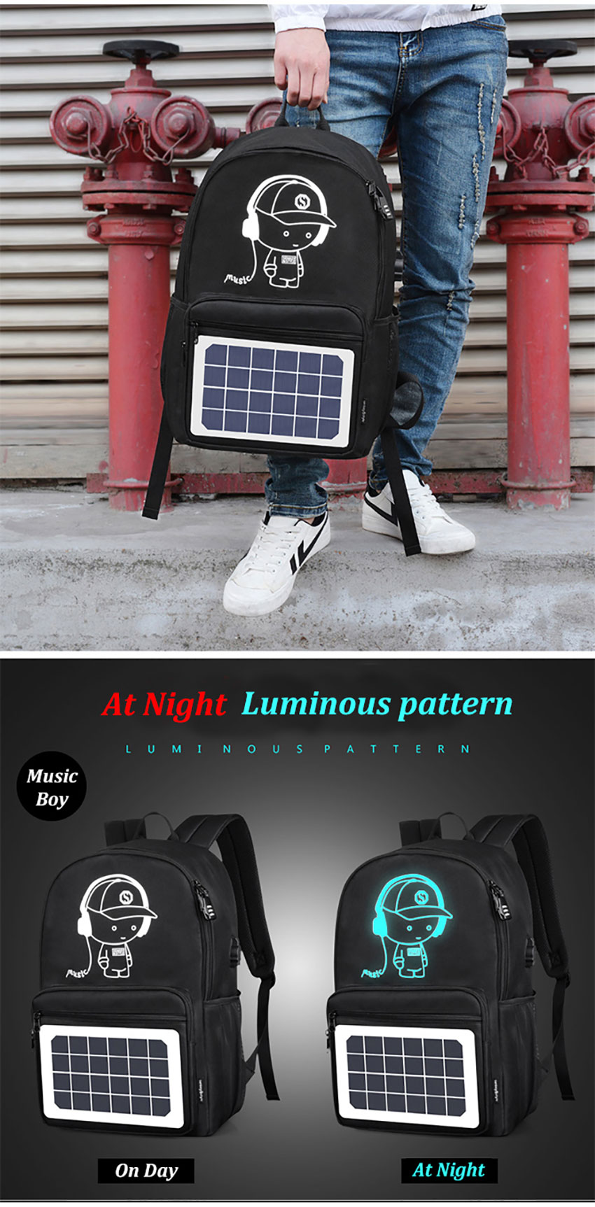 Mobile Phone Charging Solar Panel Powered Backpack by easy hold