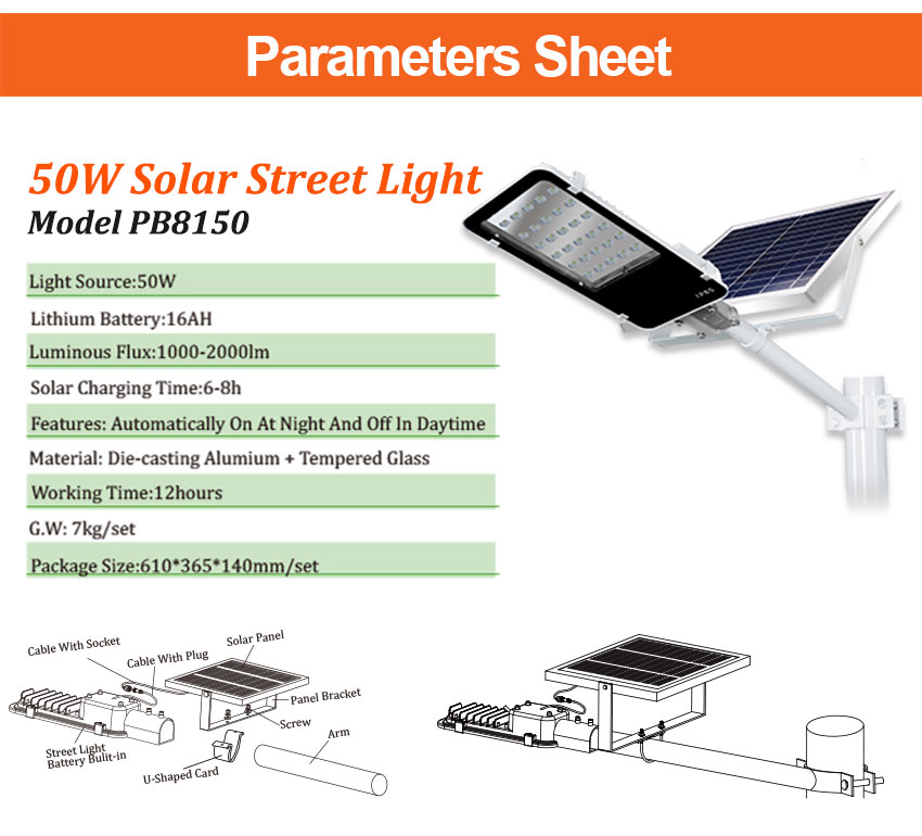 50W All In One Outdoor DC Solar Led Street Light certification sheet