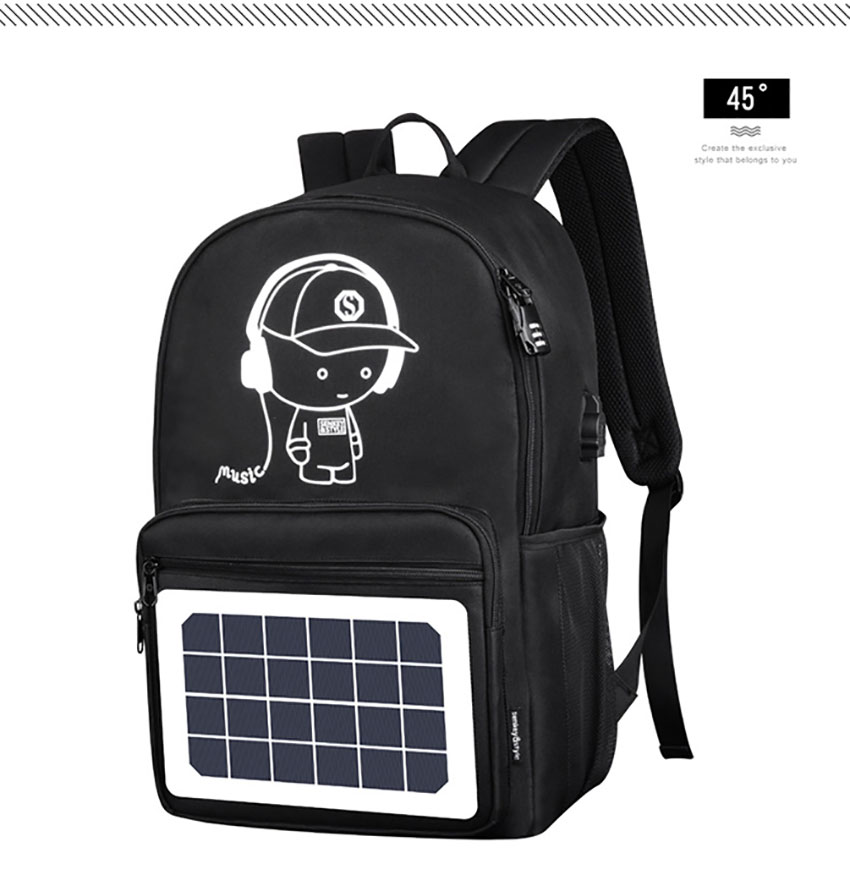 Mobile Phone Charging Solar Panel Powered Backpack side 45 degree Mobile Phone Charging Solar Panel Powered Backpack side 45 degree
