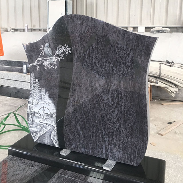 Polished Black Granite Tombstone