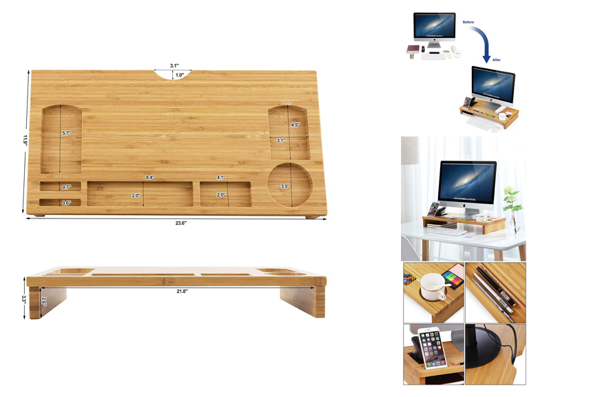 Bamboo Wood Monitor Stand Computer Riser