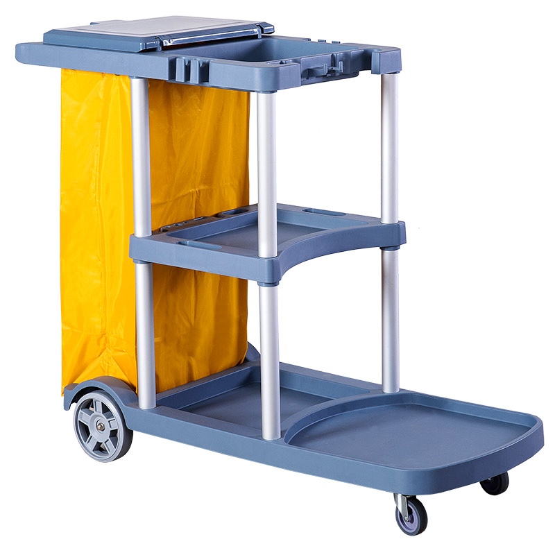 Janitorial Trolley Cleaning Cart with PVC Bag Cleaning Cart 3-Shelf for  Offices, Hotels, Airports