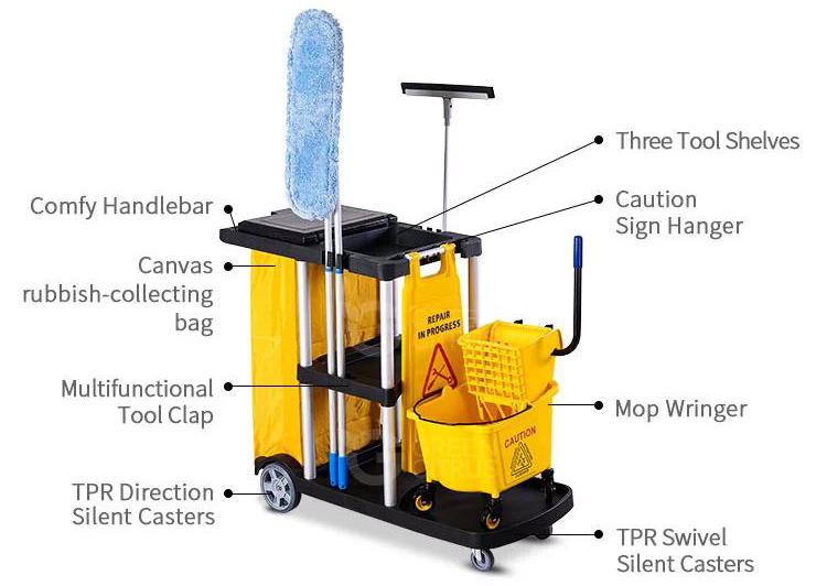 Multipurpose Hotel Cleaning Cart with High Capacity