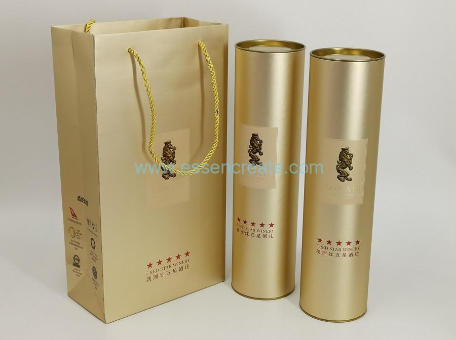 Yellow Tin Gold Card Printing Wine Packaging Tube 