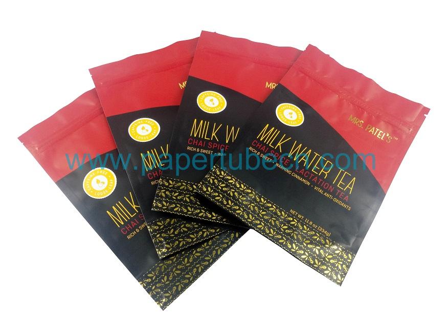 Zipper Top Sealing Food Grade Tea Packaging Bag Aluminum Foil Ziplock Closure Stand Up Pouch