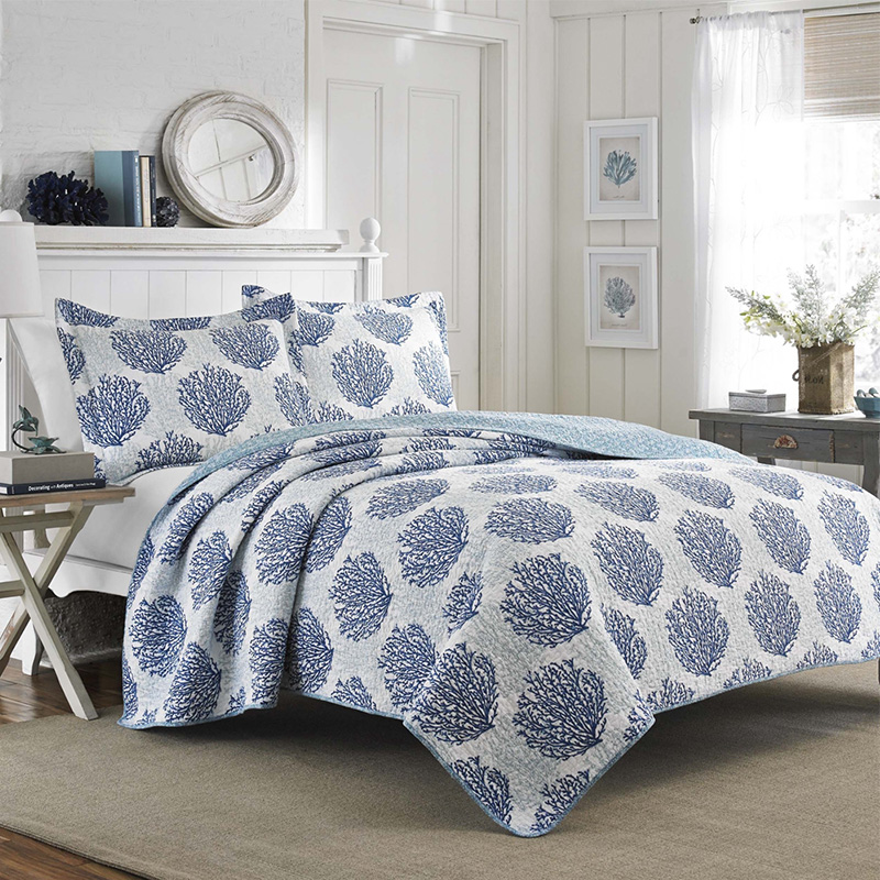 blue cora queen bedspread and quilt set