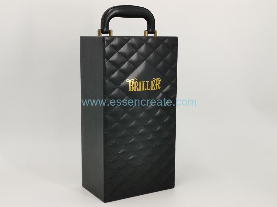 Thread Line Black Leather Single Wine Bottles Box 