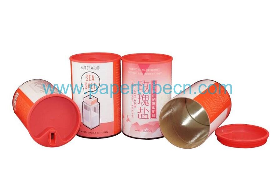 Table Salt Packaging Paper Canister with Special Plastic Open Lid