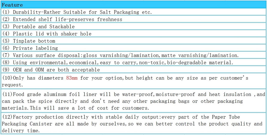 Feature of Packaging Salt Paper Cans