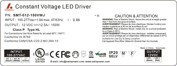 led power supply 12v 150w