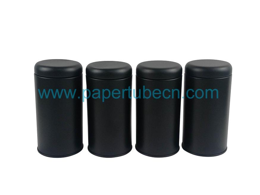 Round design Matte Black Metal Food Grade Tin Can for Tea Packaging