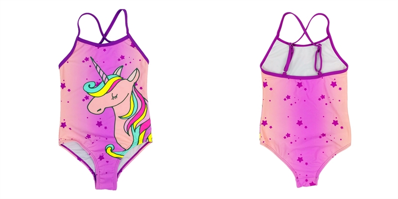 Girl's one piece bathing suit with placement cartoon printing Girl's one piece bathing suit with placement cartoon printing