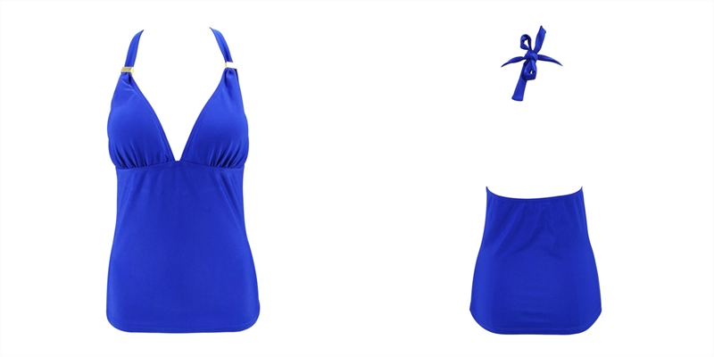 Ladies tankini top, hang-neck with removable cups, solid blue Ladies tankini top, hang-neck with removable cups, solid blue
