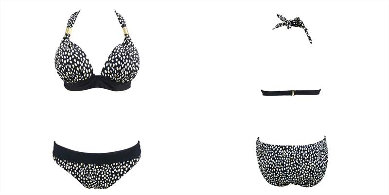 Ladies triangle bikini set, summer beachwear with white dots Ladies triangle bikini set, summer beachwear with white dots