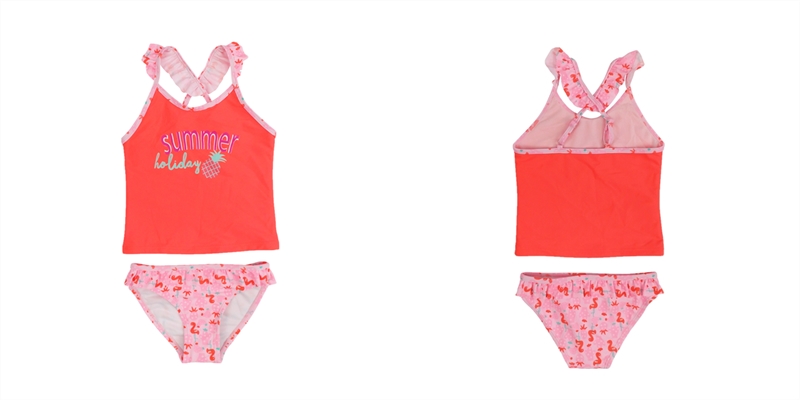 Girl's bikini set with tank top rubber print, contrast binding