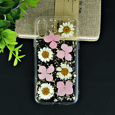 real flower case with dripping glue
