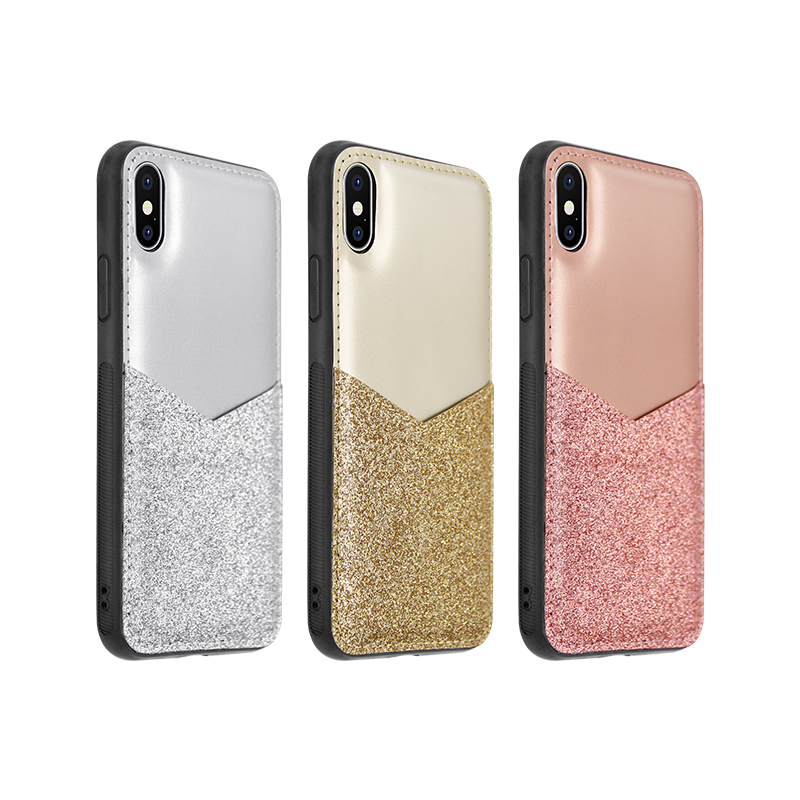 glitter powder card slot PU leather case