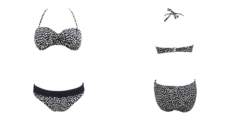 Summer ladies beachwear, bandeau mold cup bikini with white dots Summer ladies beachwear, bandeau mold cup bikini with white dots