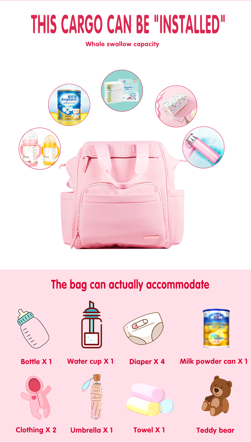 Multifunction 3 In 1 Pink Baby Changing Diaper Bag Multifunction 3 In 1 Pink Baby Changing Diaper Bag