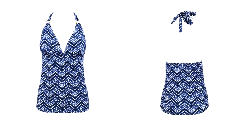 Summer ladies tankini, hang-neck with removable cups, all over print