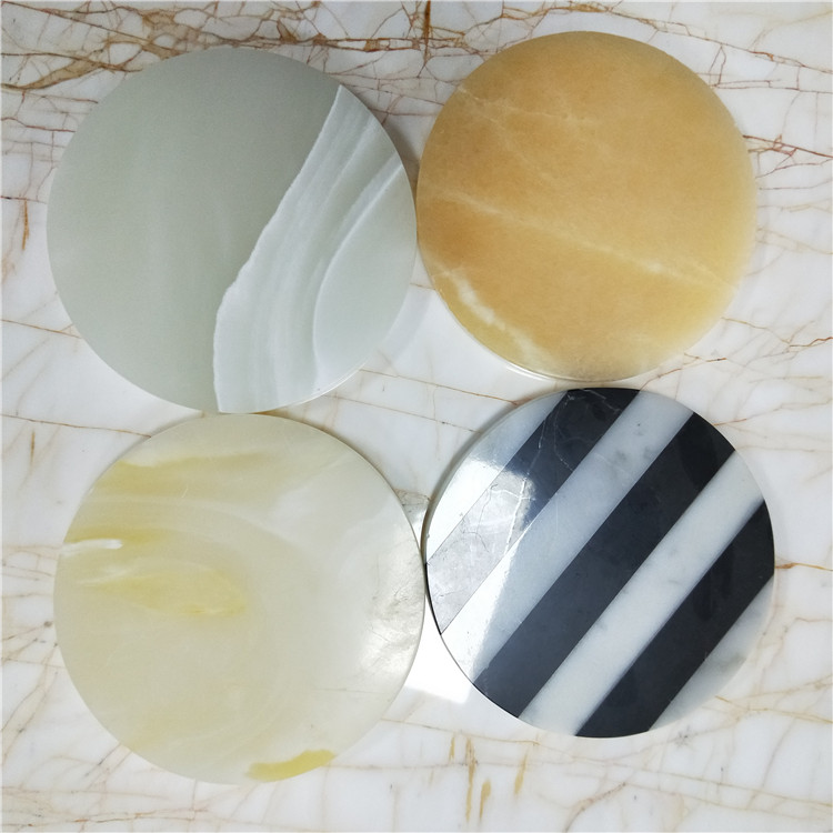 Round white marble coaster