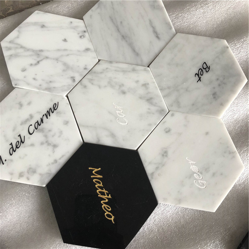 Hexagon white marble coaster