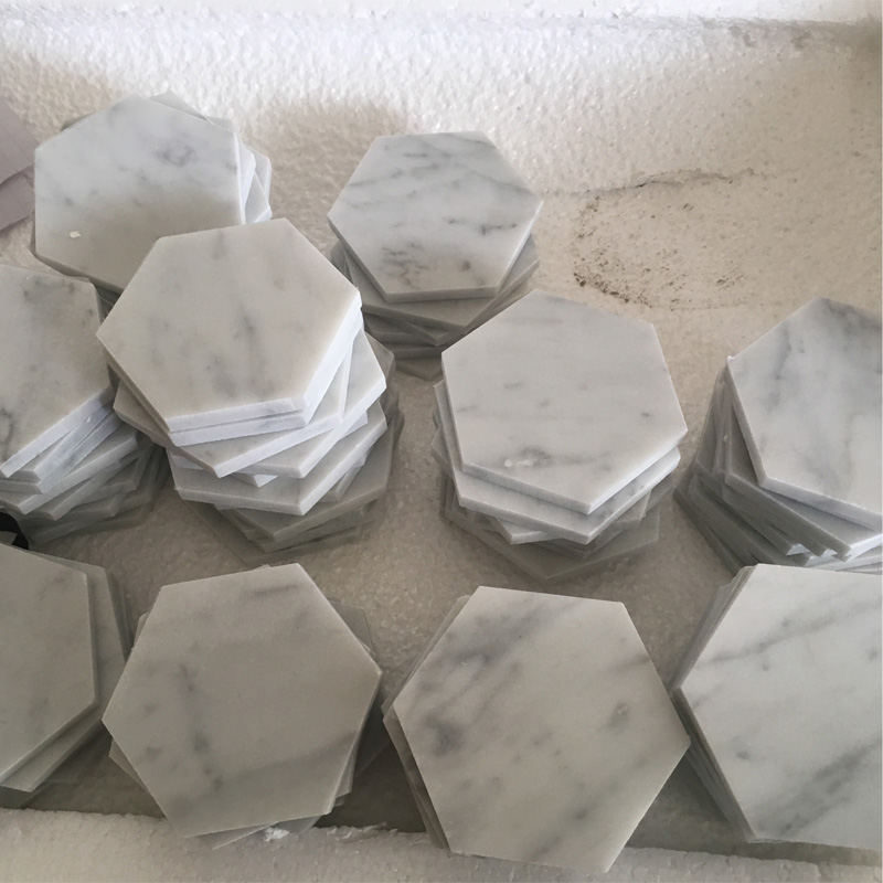 Carrara White Marble Hexagon Coasters