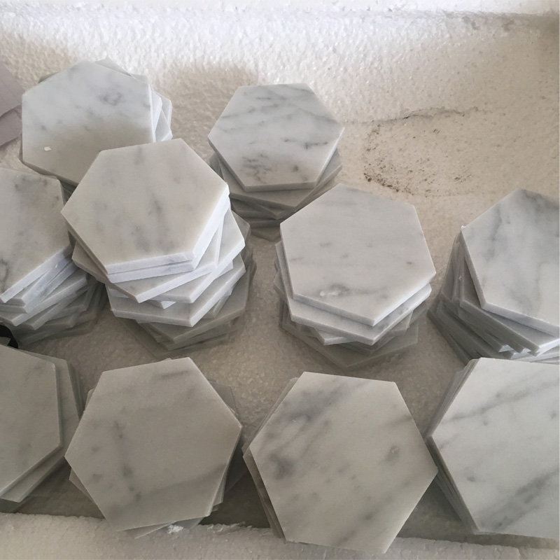 Carrara White Marble Hexagon Coasters Carrara White Marble Hexagon Coasters