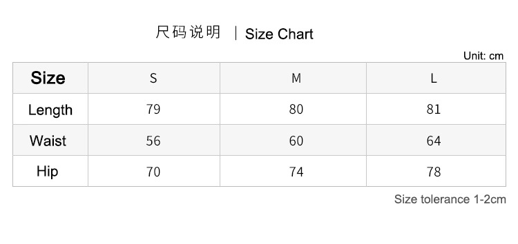 Size chart of yoga leggings