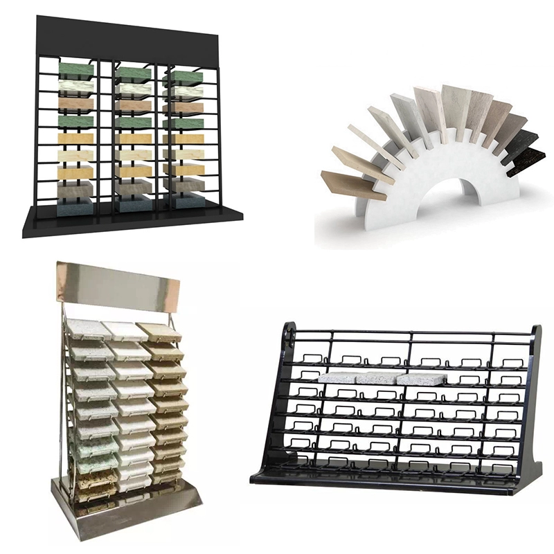 Morden style countertop display case stone sample display stone metal display racks