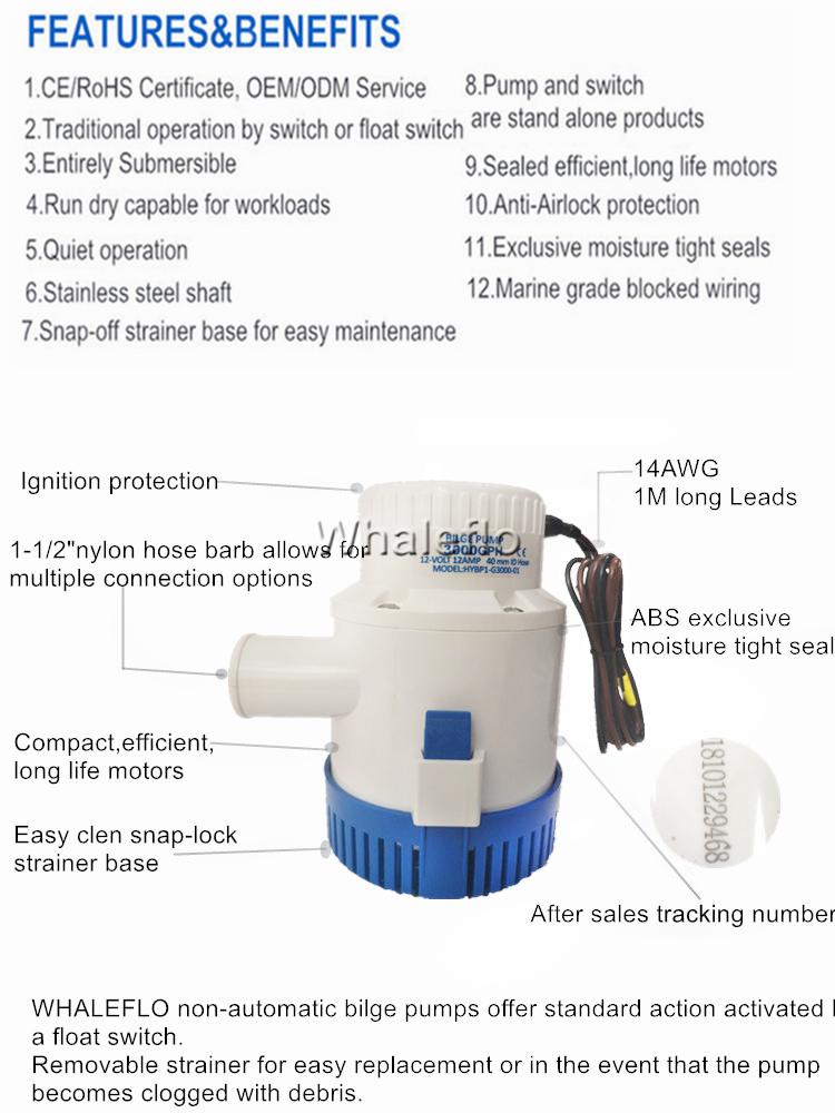 Whalelfo bilge pump 3000GPH details