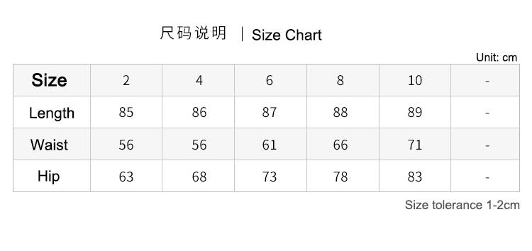 Size chart of the yoga leggings