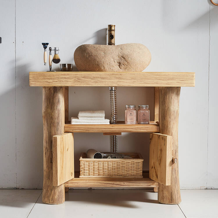 Floor-standing solid wood bathroom cabinet combination