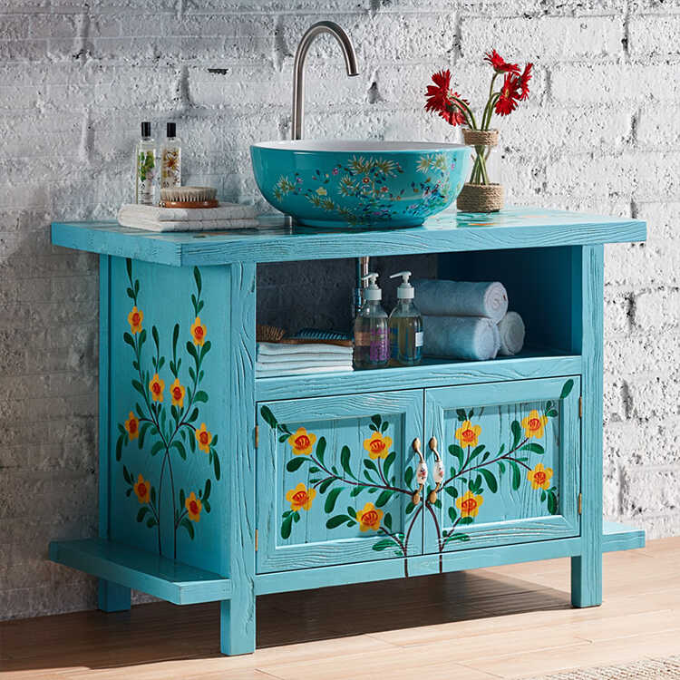 Artificial hand-painted beautiful solid wood bathroom cabinet