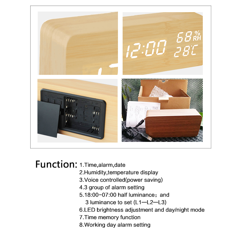 digital LED clock with temperature and humidity